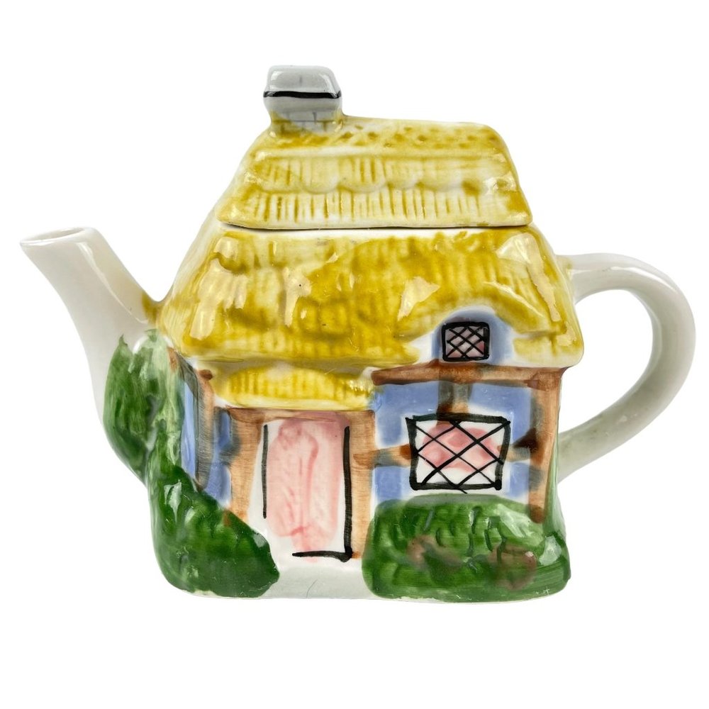 Houston Foods Vintage Cottage House Shaped Collectable Ceramic Teapot Decor